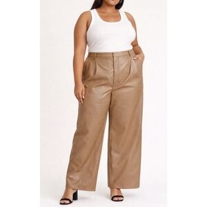 Abercrombie Faux Leather Wide Leg Pants Tan Coated Trousers Womens 22 Short